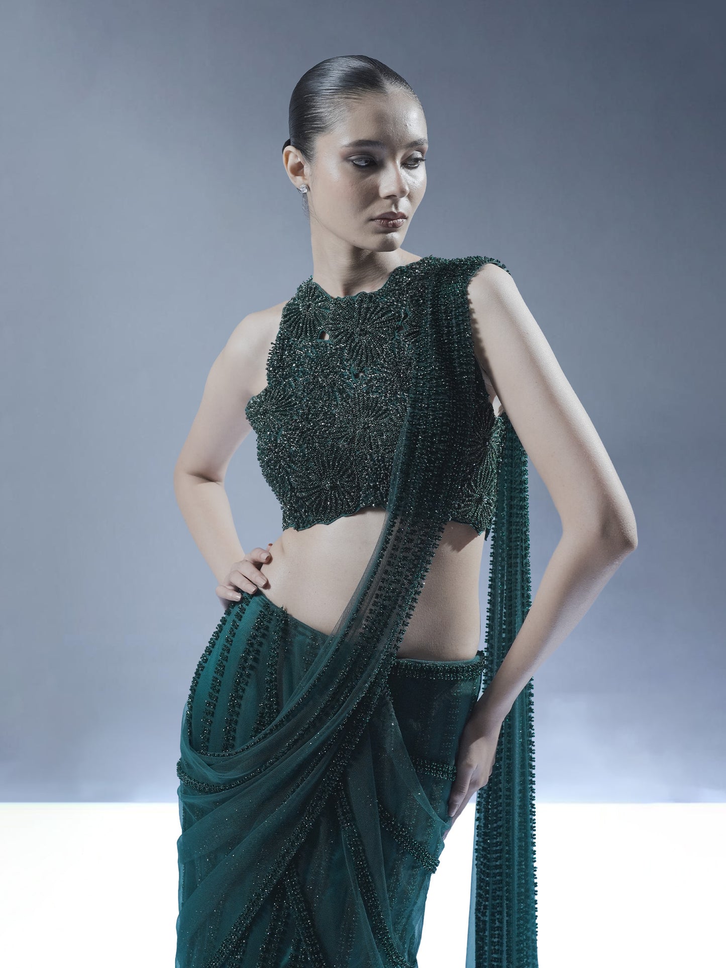 Embellished Pre-Draped Saree Set