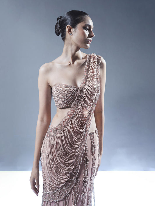 Blush Rose Embellished Drape Saree with Cape
