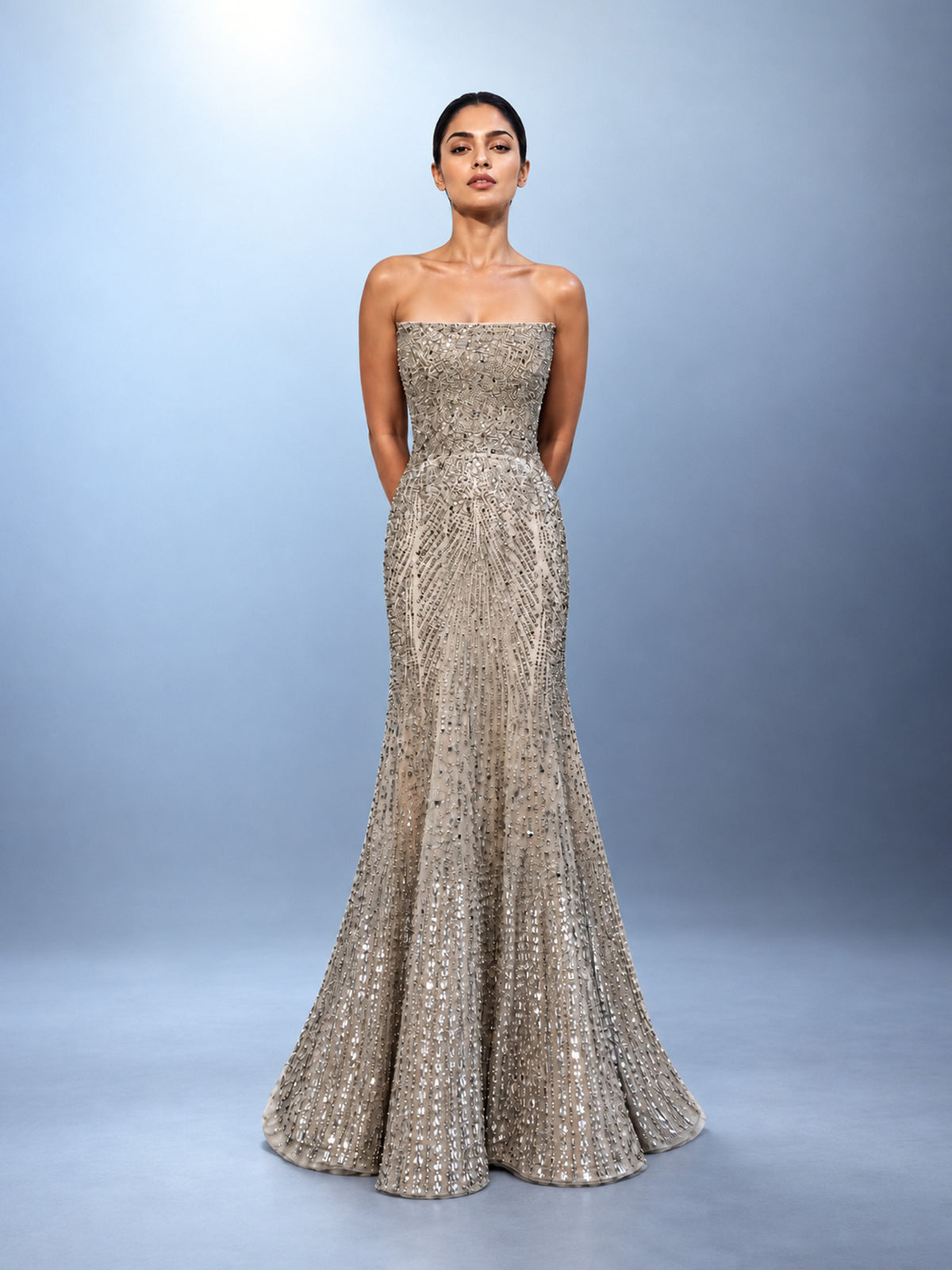 Astral Sunburst Strapless Gown