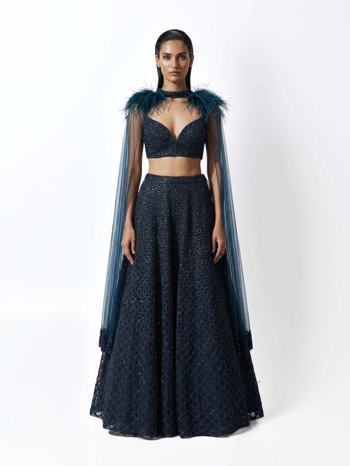 Aviara Feather Cape Lehenga Set