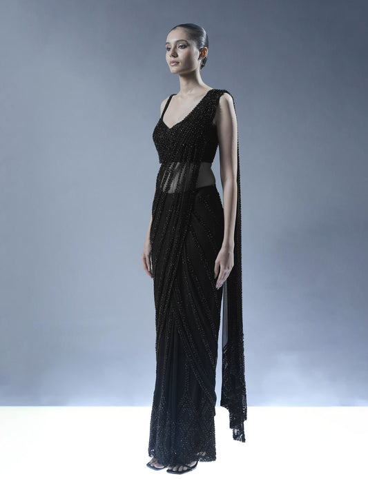 Midnight Opulence Pre-Stitched Saree