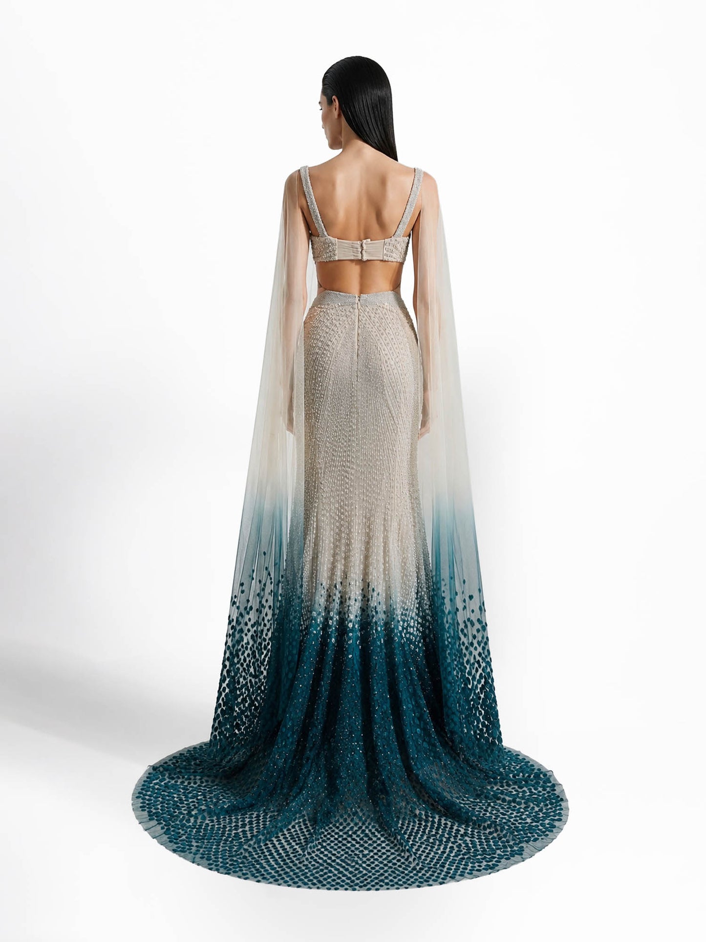 Ethereal Cascade Cape Gown