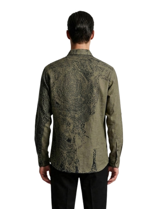 Olive Noir Abstract Print Shirt