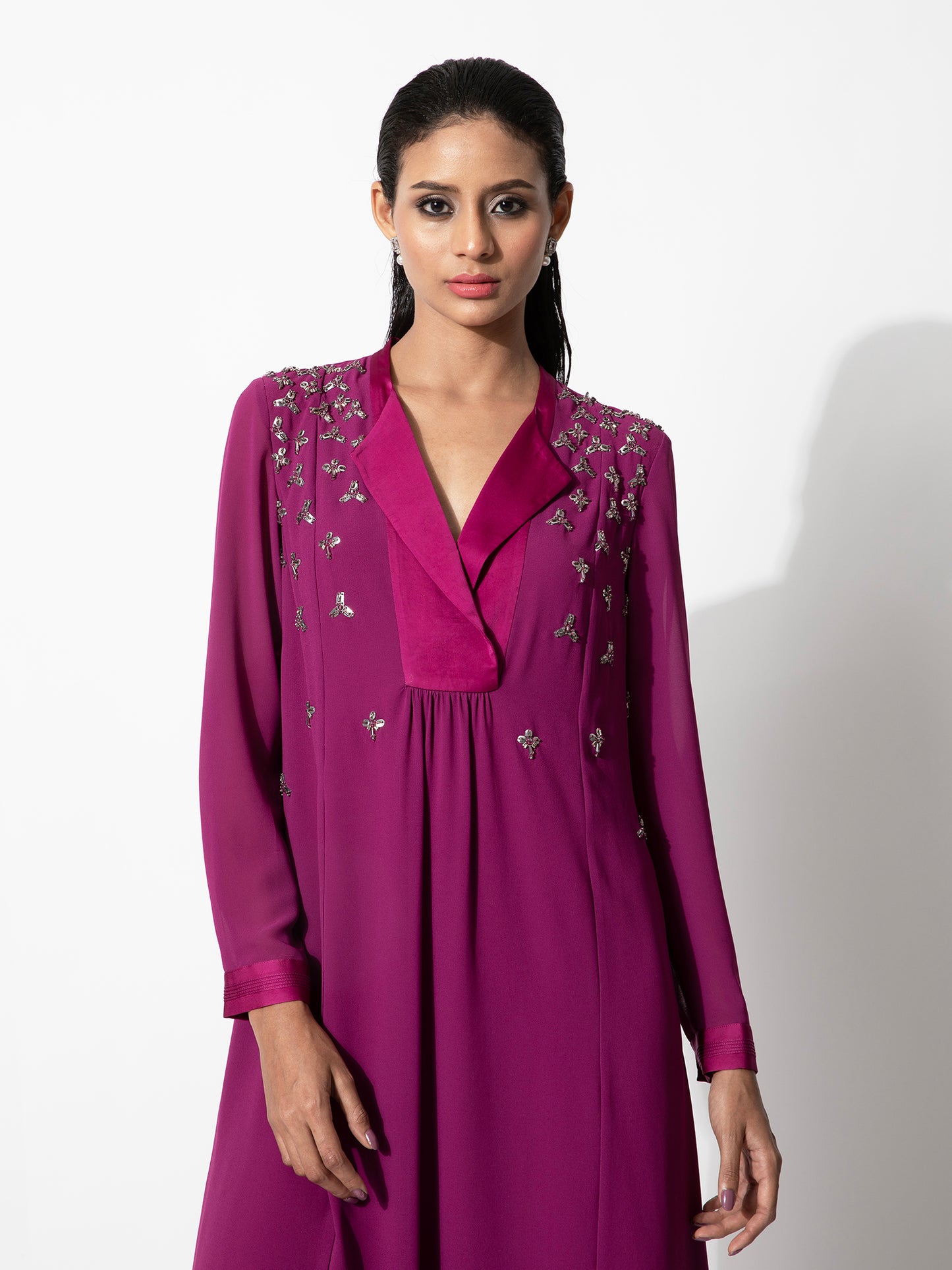 Flared Kurta Set with Satin Yoke