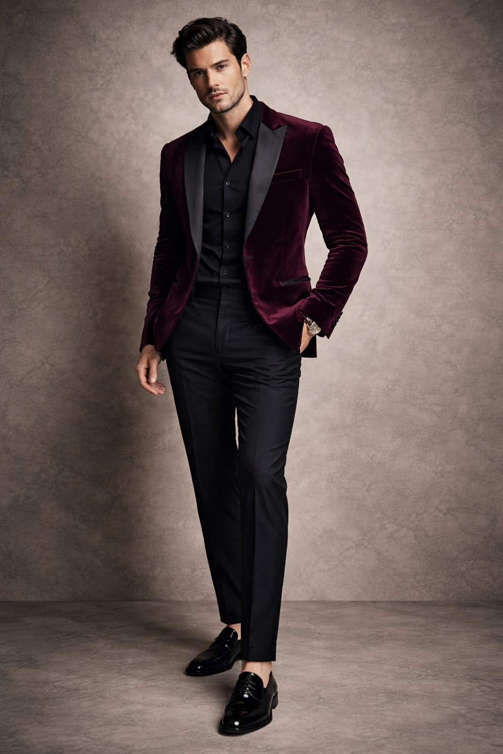 Classic Maroon Velvet Tuxedo