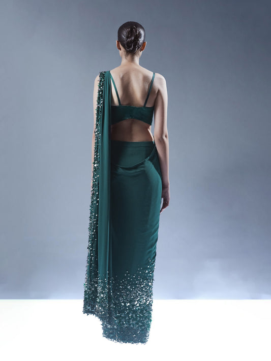 Emerald Cascade Embellished Saree
