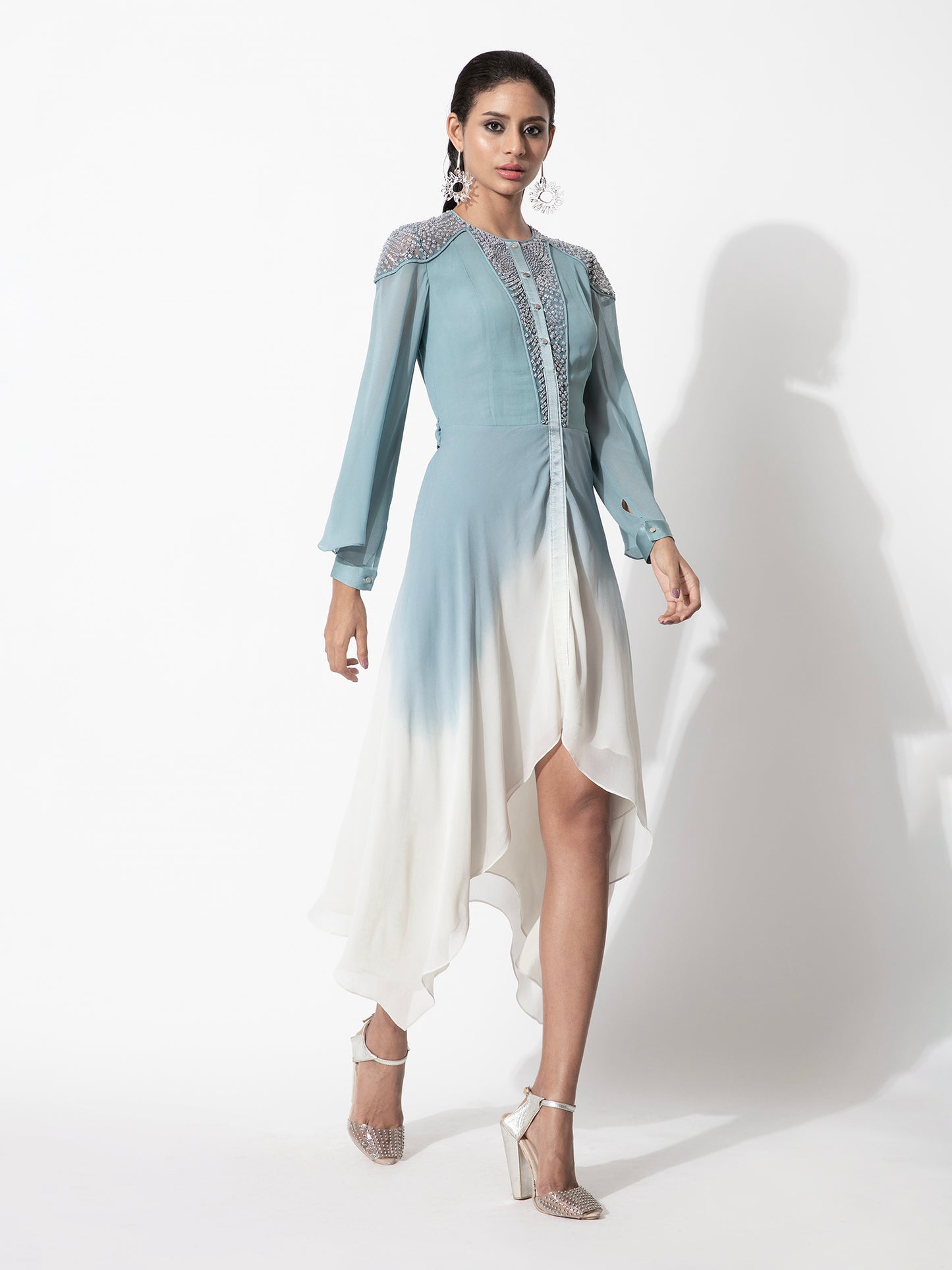 Embellished Yoke Ombre Dress