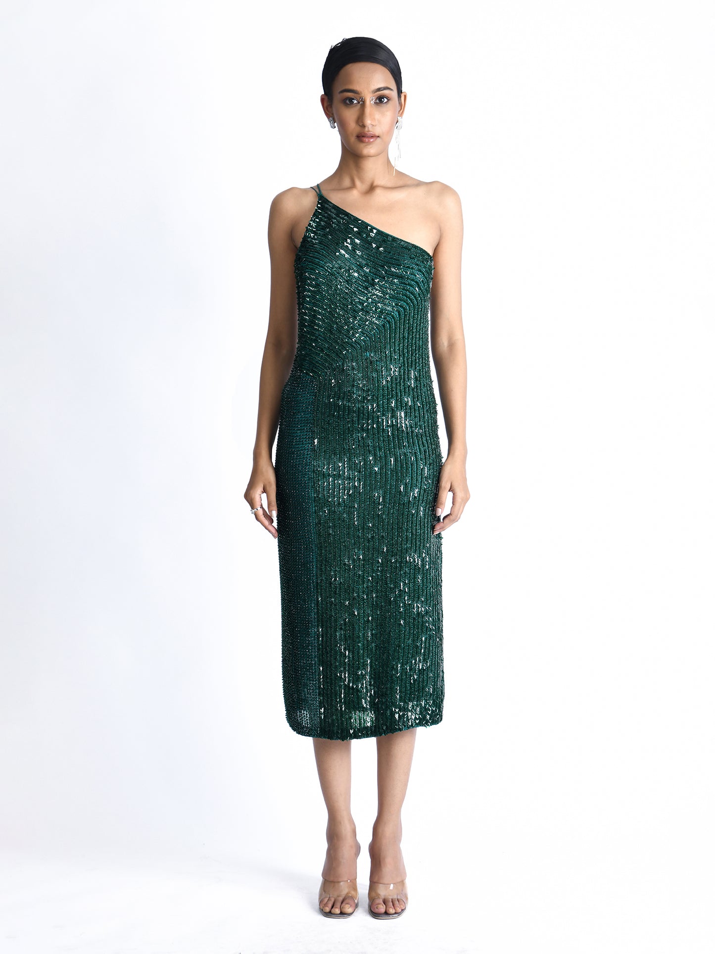 One Shoulder Arrow Sequins Dress