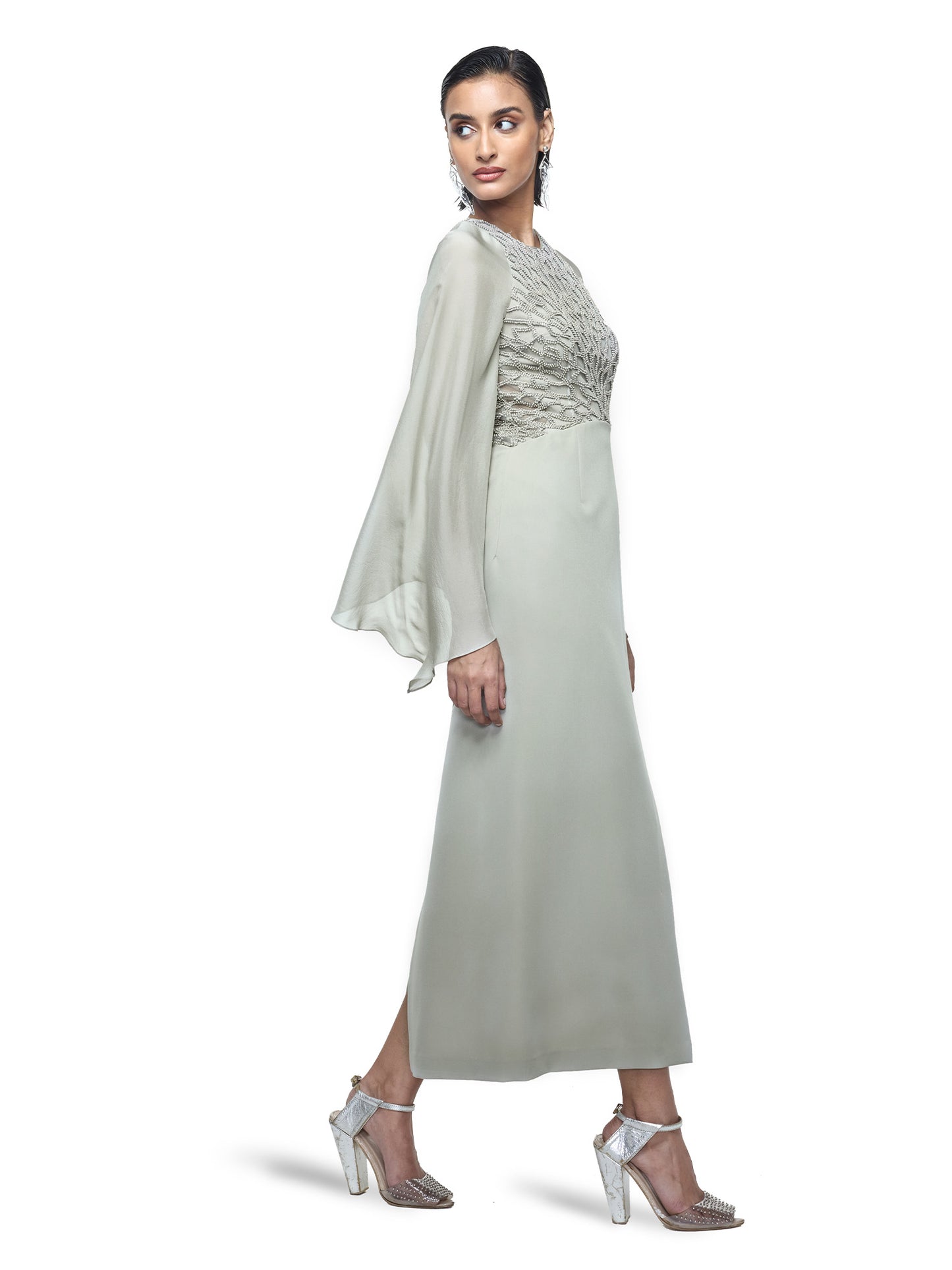 Dramatic Sleeve Dress With A Slit