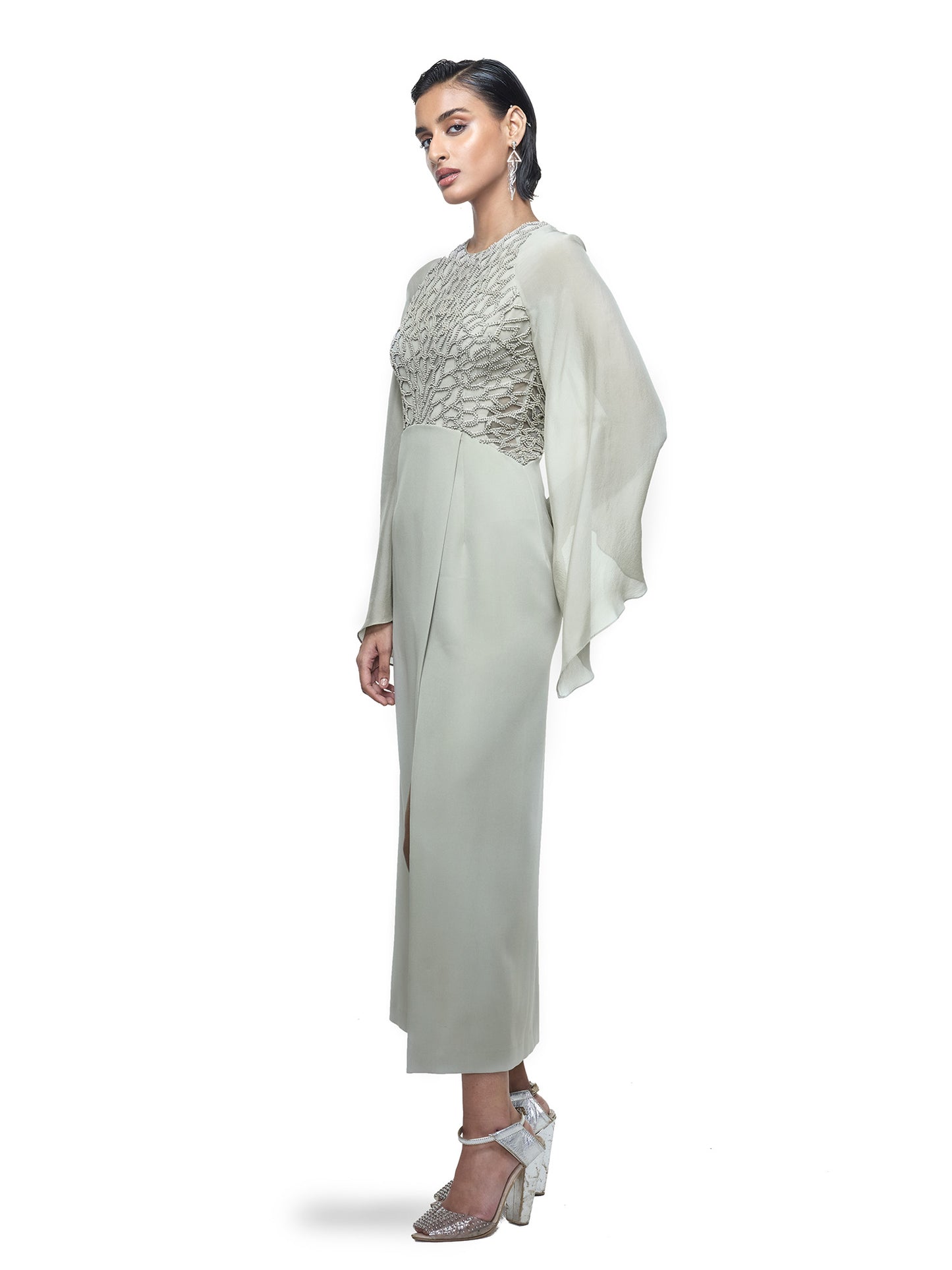 Dramatic Sleeve Dress With A Slit