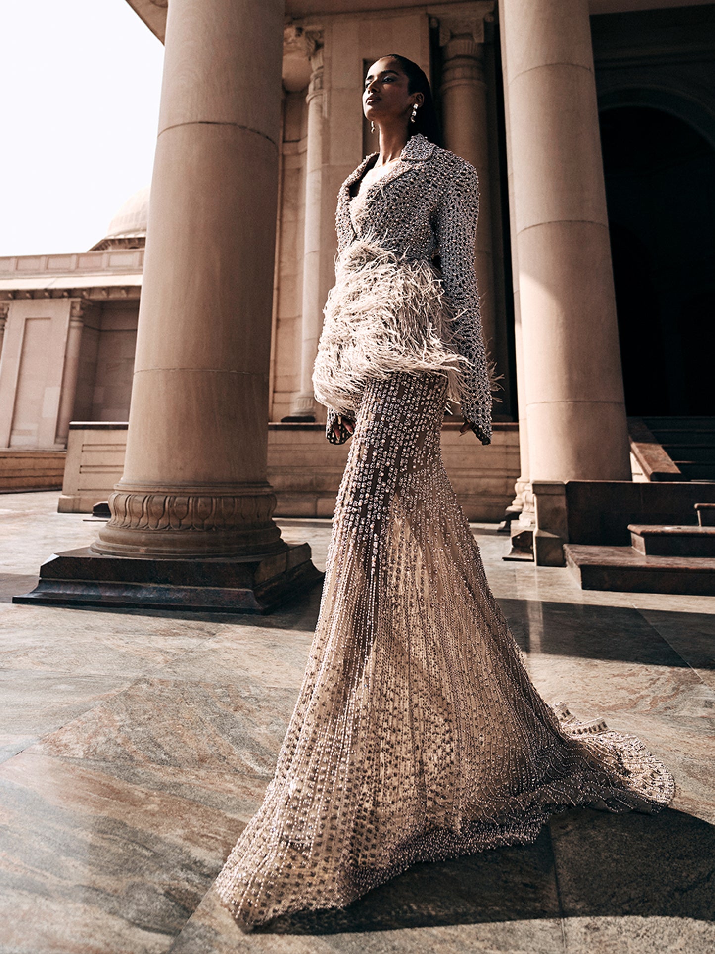 Blane Feather Dress With Pearl Skirt