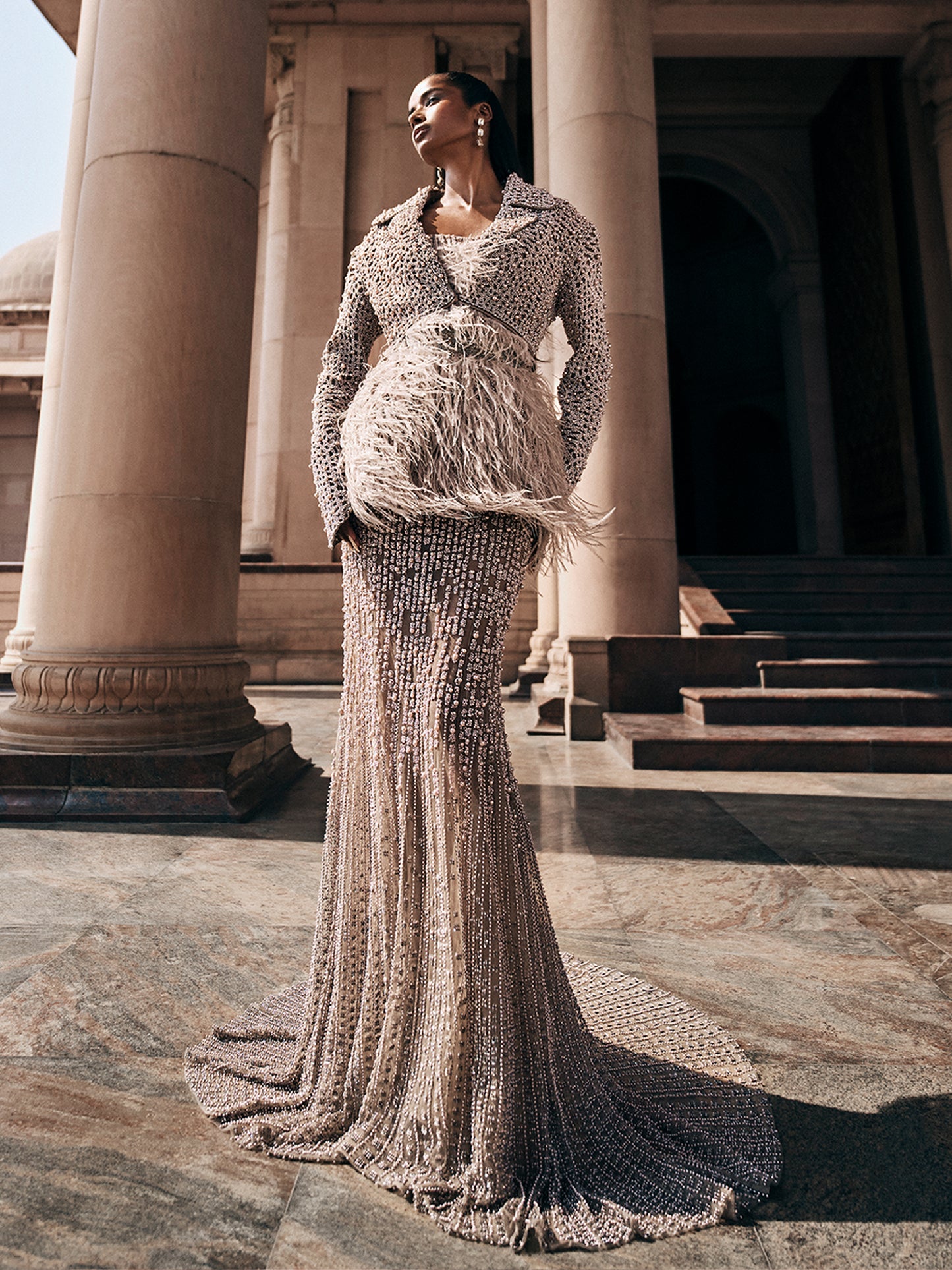 Blane Feather Dress With Pearl Skirt