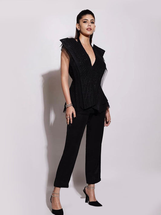 Sanjana Sanghi In Galactic Black Paneled Jacket
