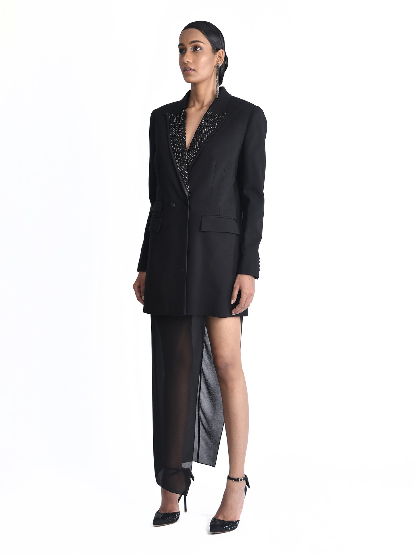 Double Breasted Jacket with Embroidered Lapel