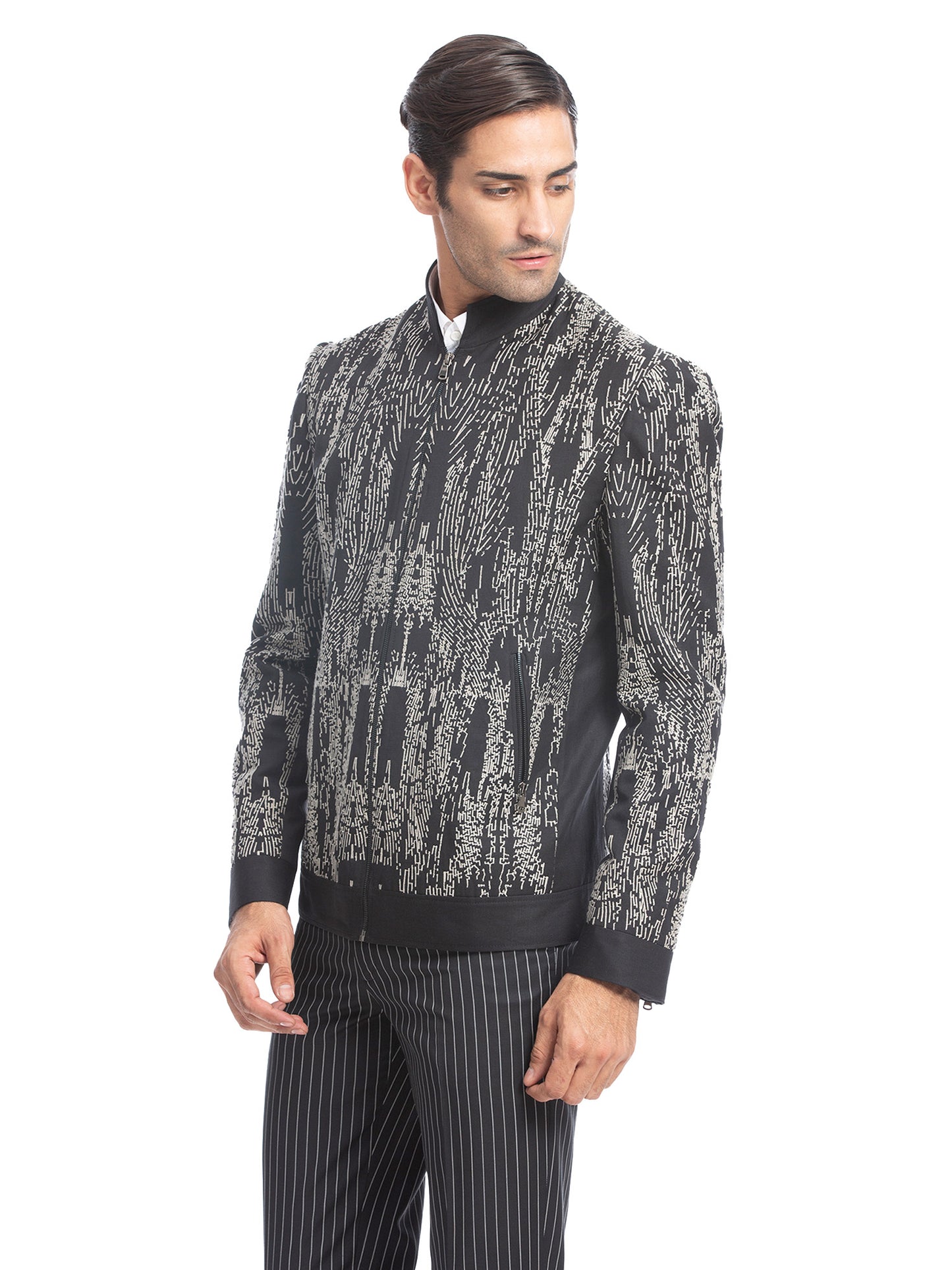 Black Embroidered Bomber Jacket