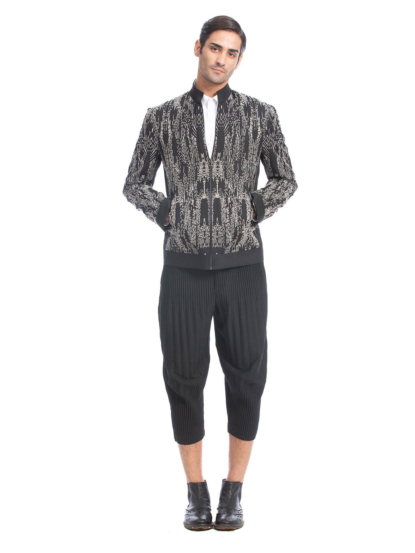 Black Embroidered Bomber Jacket