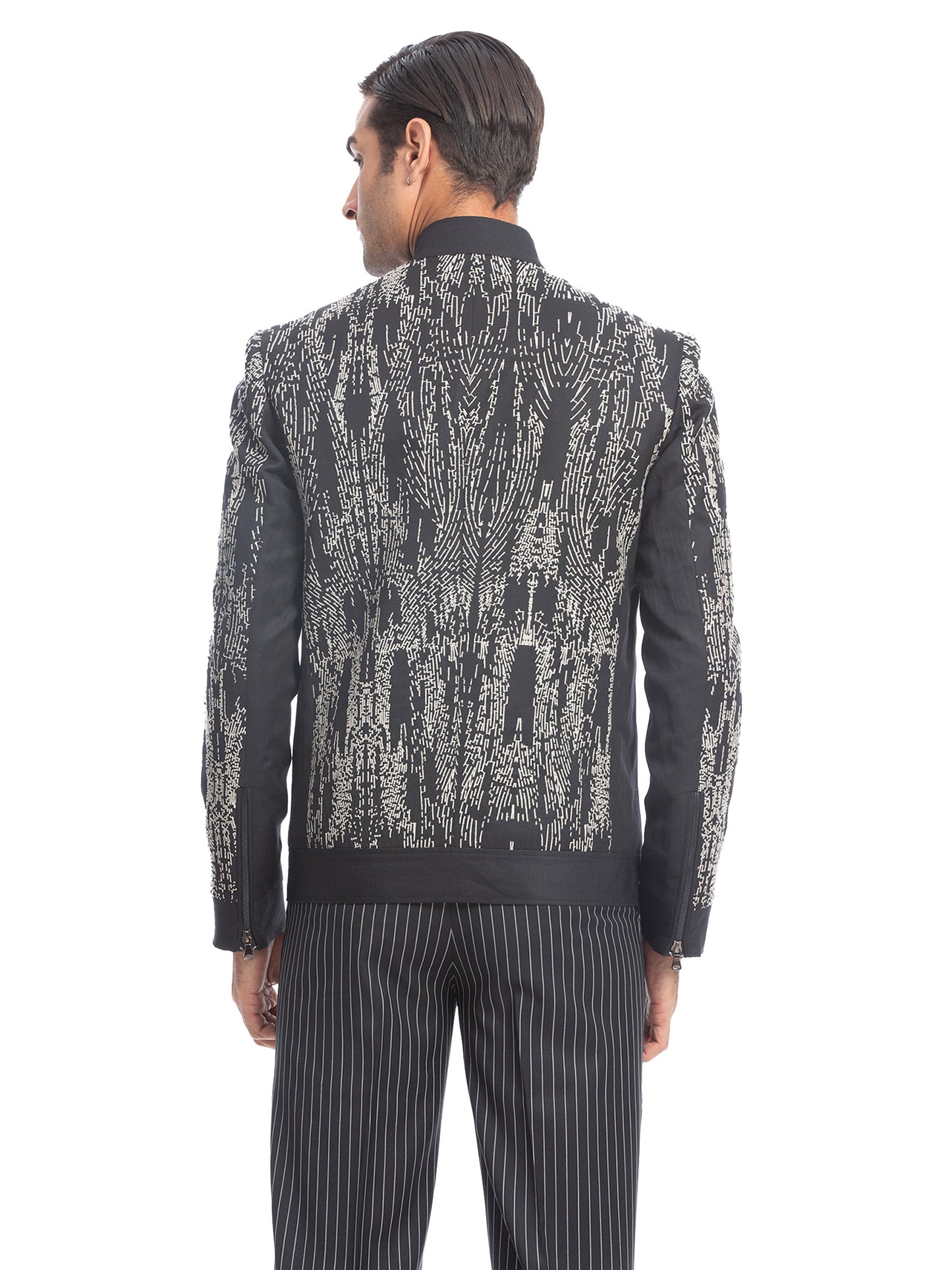 Black Embroidered Bomber Jacket