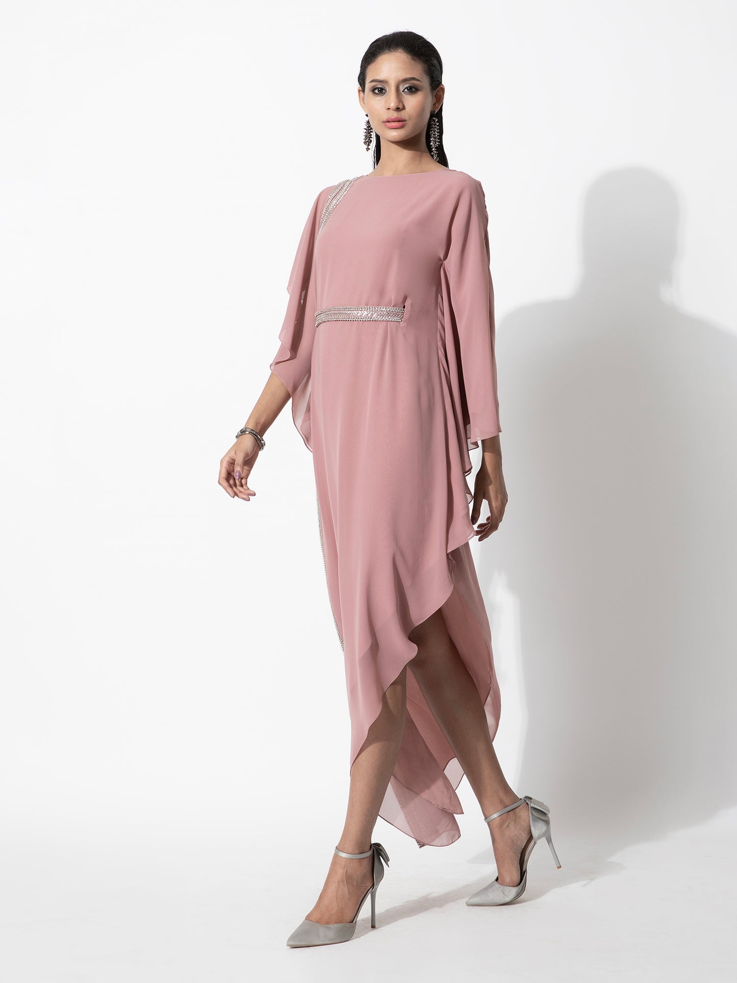 Asymmetric Tunic Kaftan With Bead Embroidery And Belt