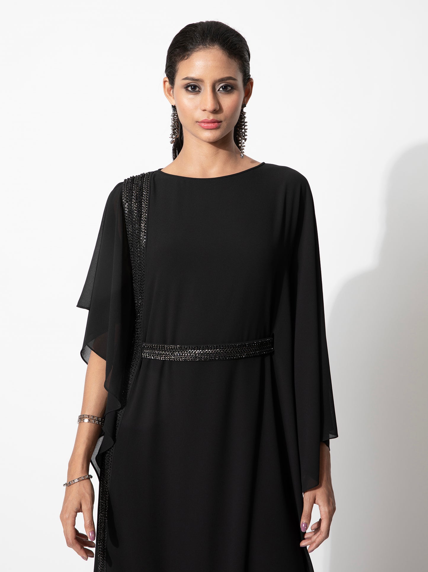 Asymmetric Tunic Kaftan With Bead Embroidery And Belt