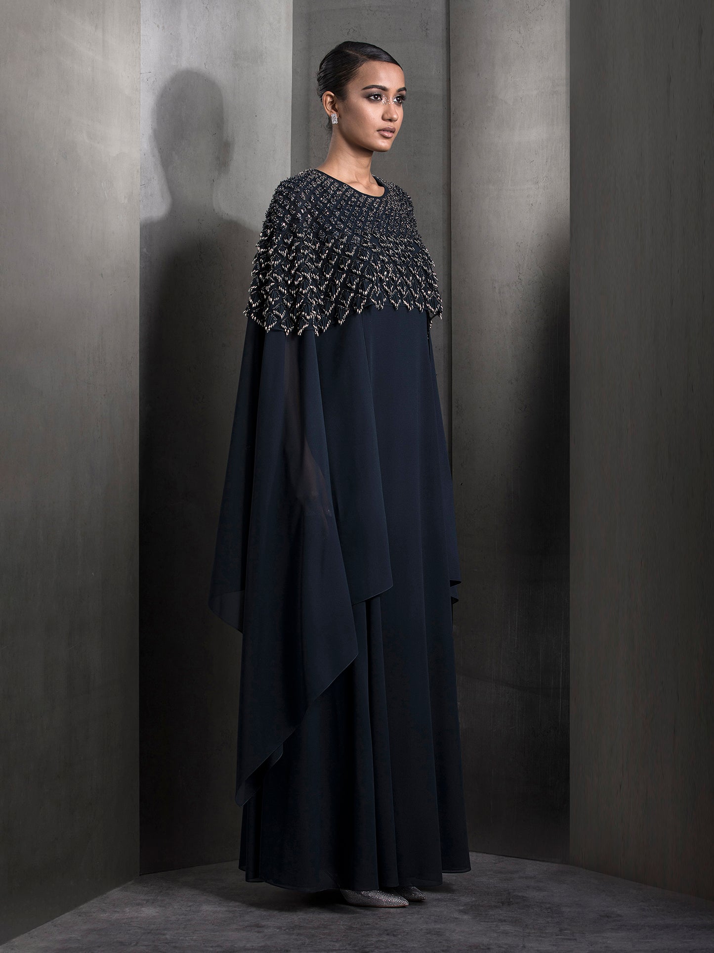 Hi-Neck Fringe Cape Kaftan