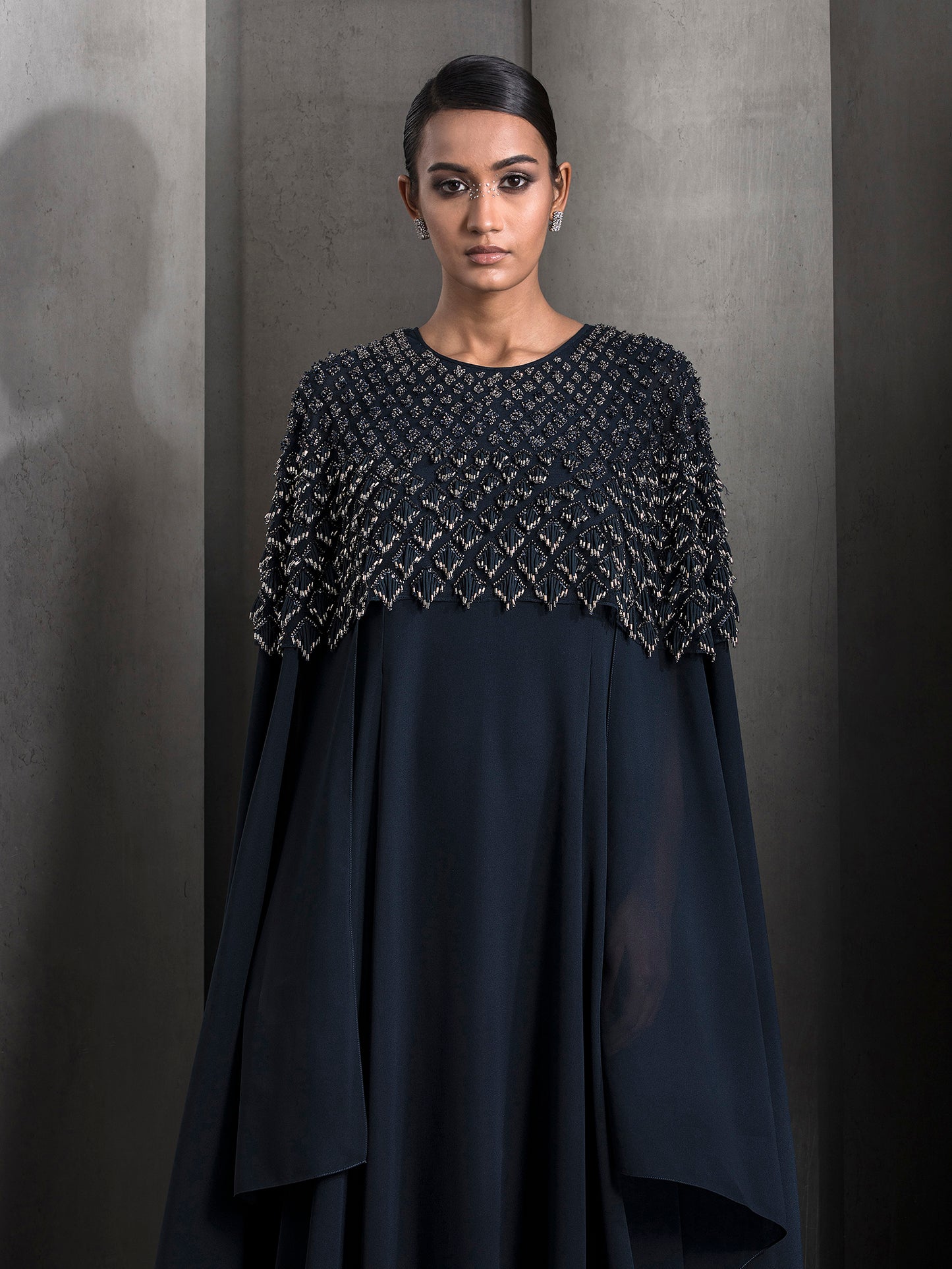 Hi-Neck Fringe Cape Kaftan