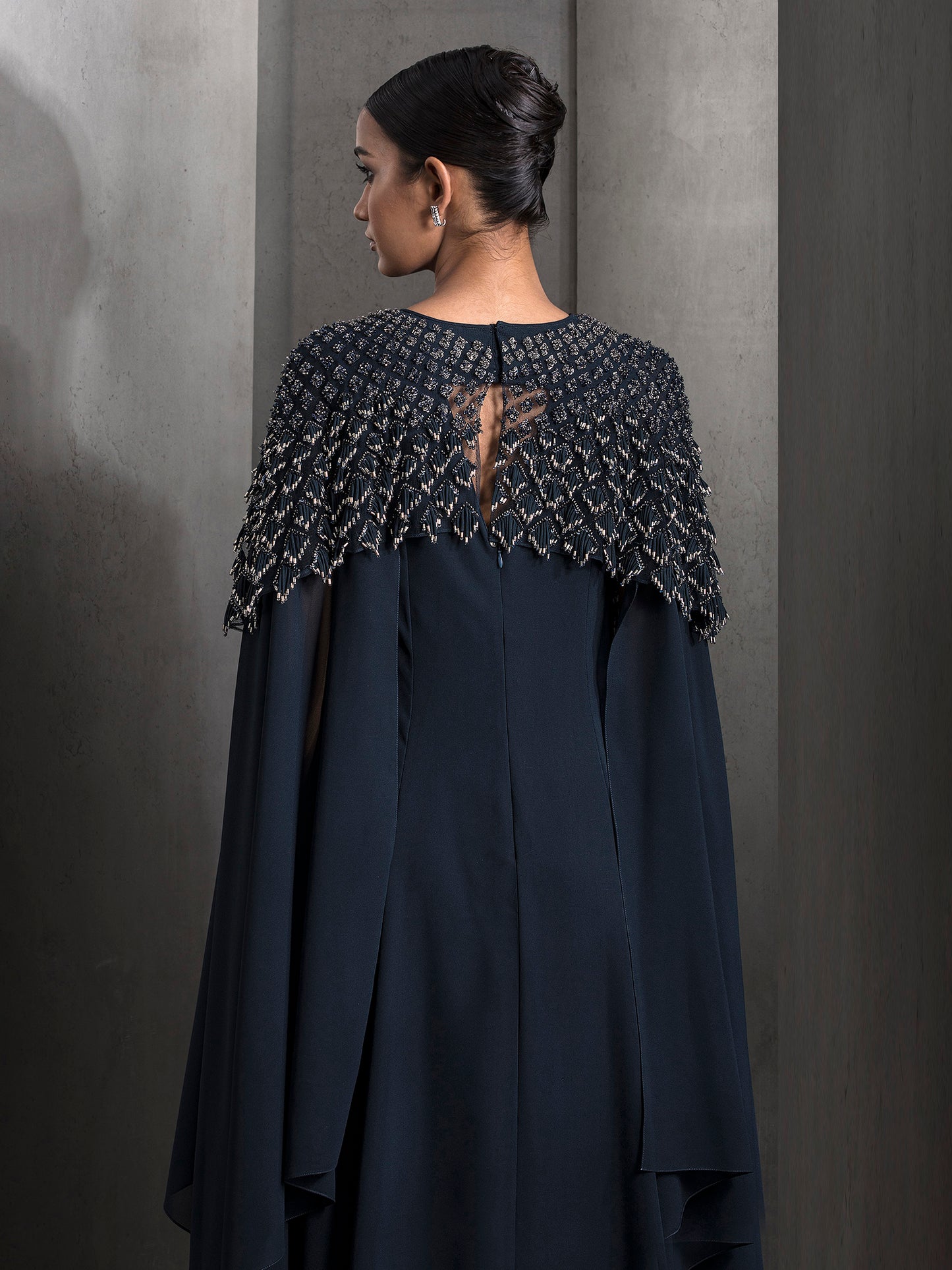 Hi-Neck Fringe Cape Kaftan