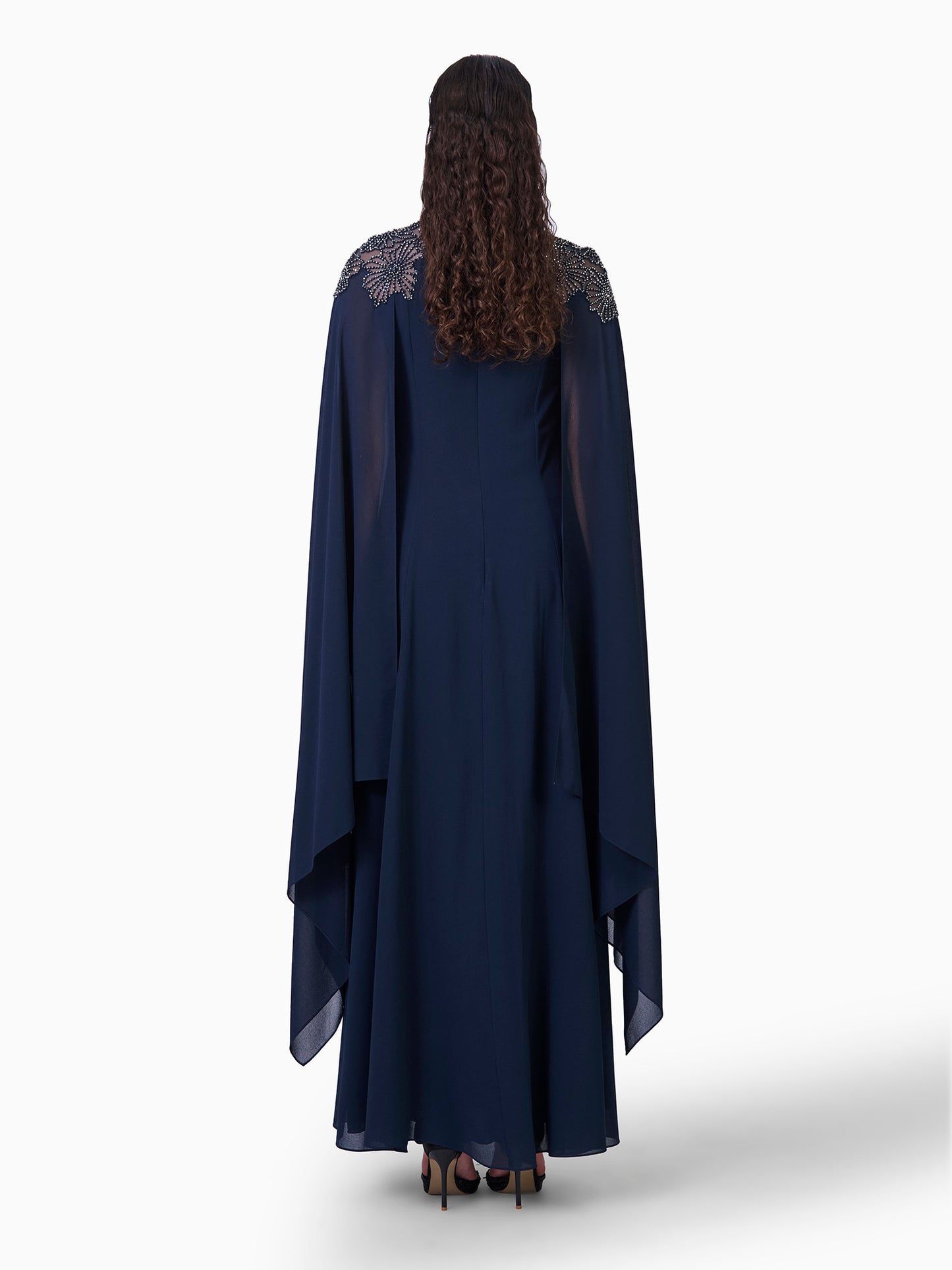 Navy Blue Kaftan With Embellished Shoulder