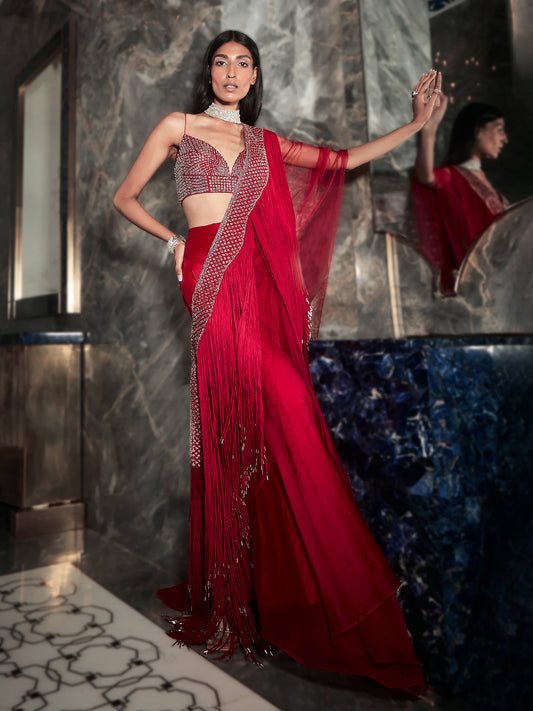 Galena Fringe Drape Lehenga Set