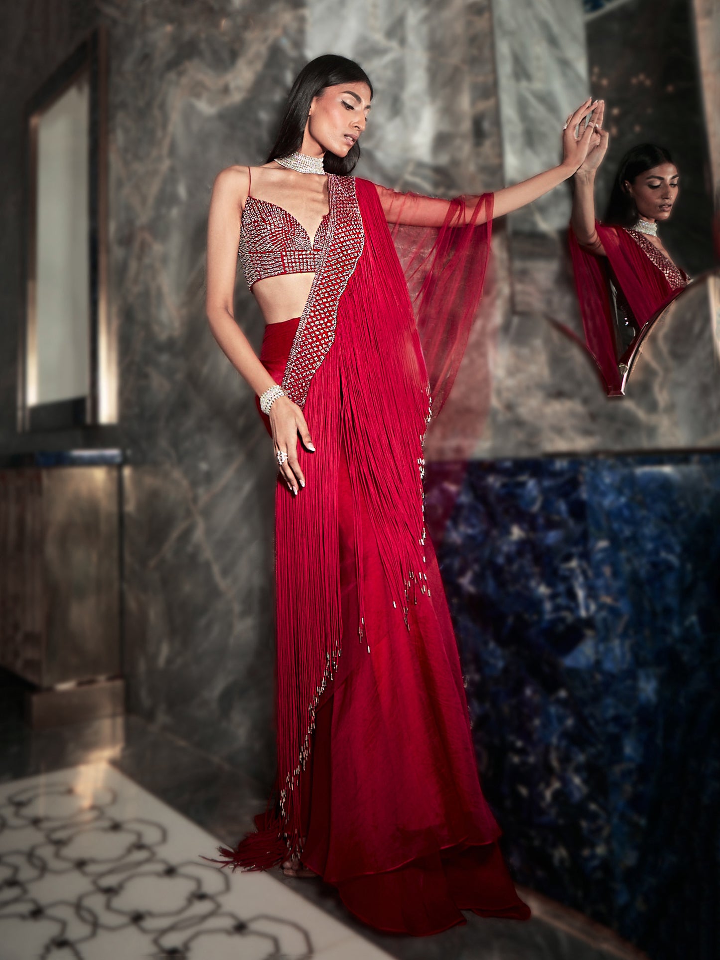 Galena Fringe Drape Lehenga Set