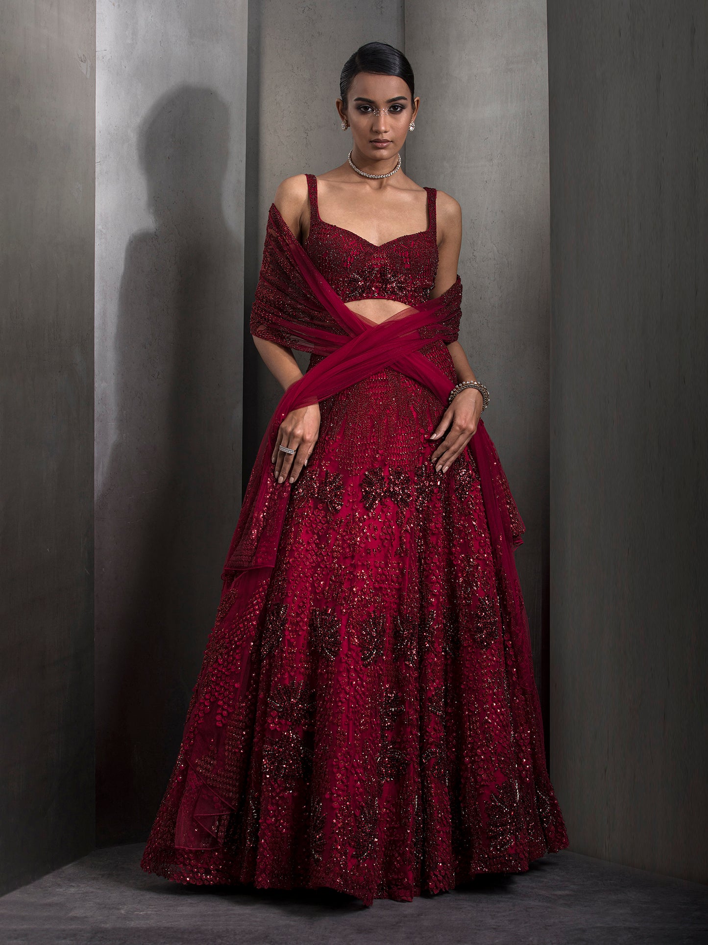 Sylvan French Red Lehenga Set