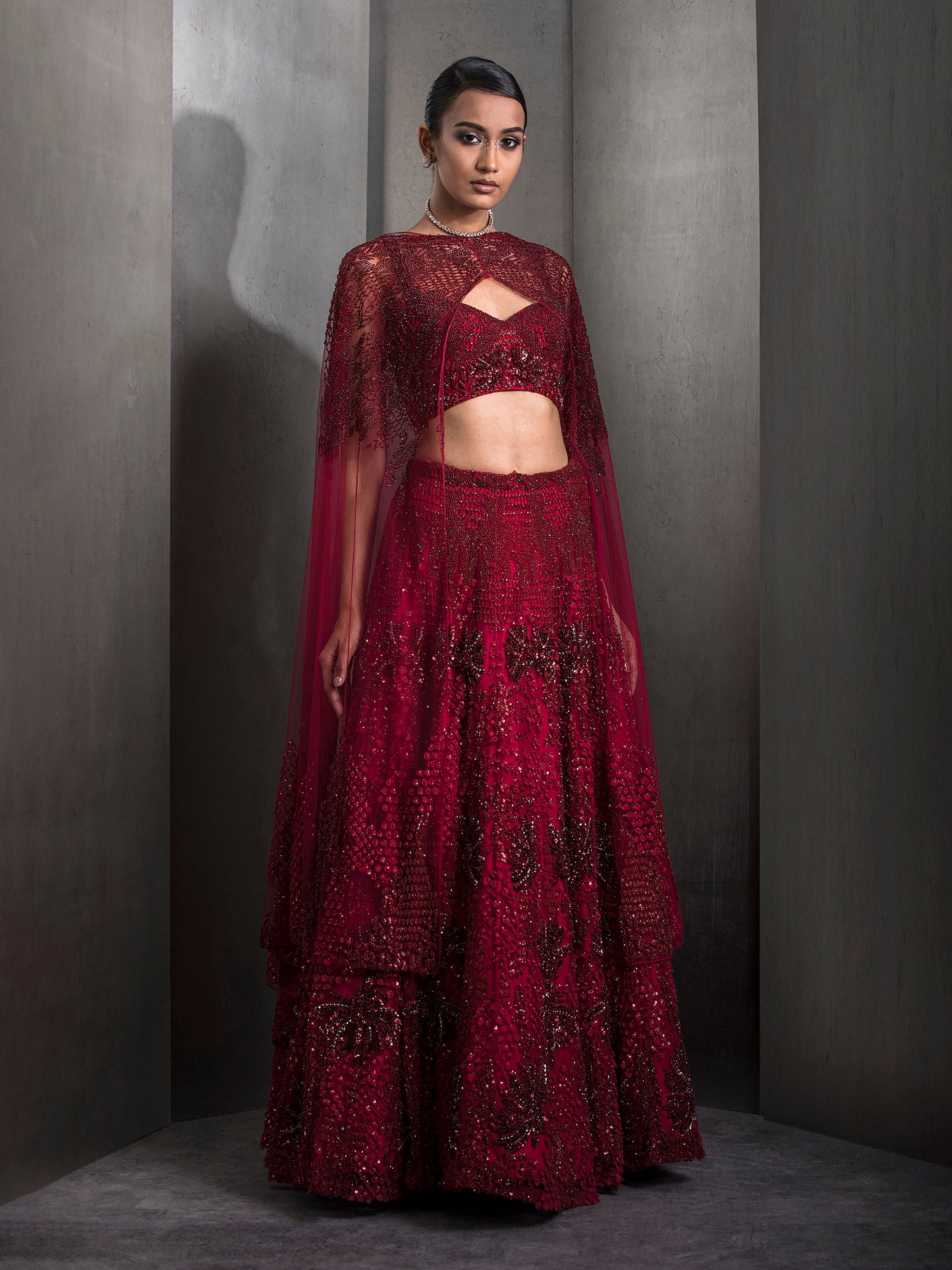 Sylvan French Red Lehenga Set