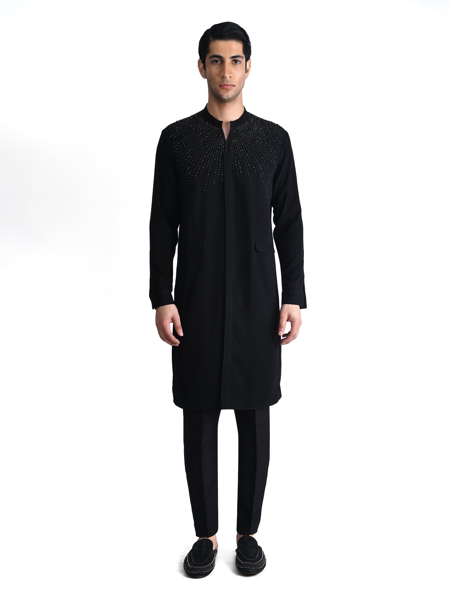 Black Zipper Rays Kurta