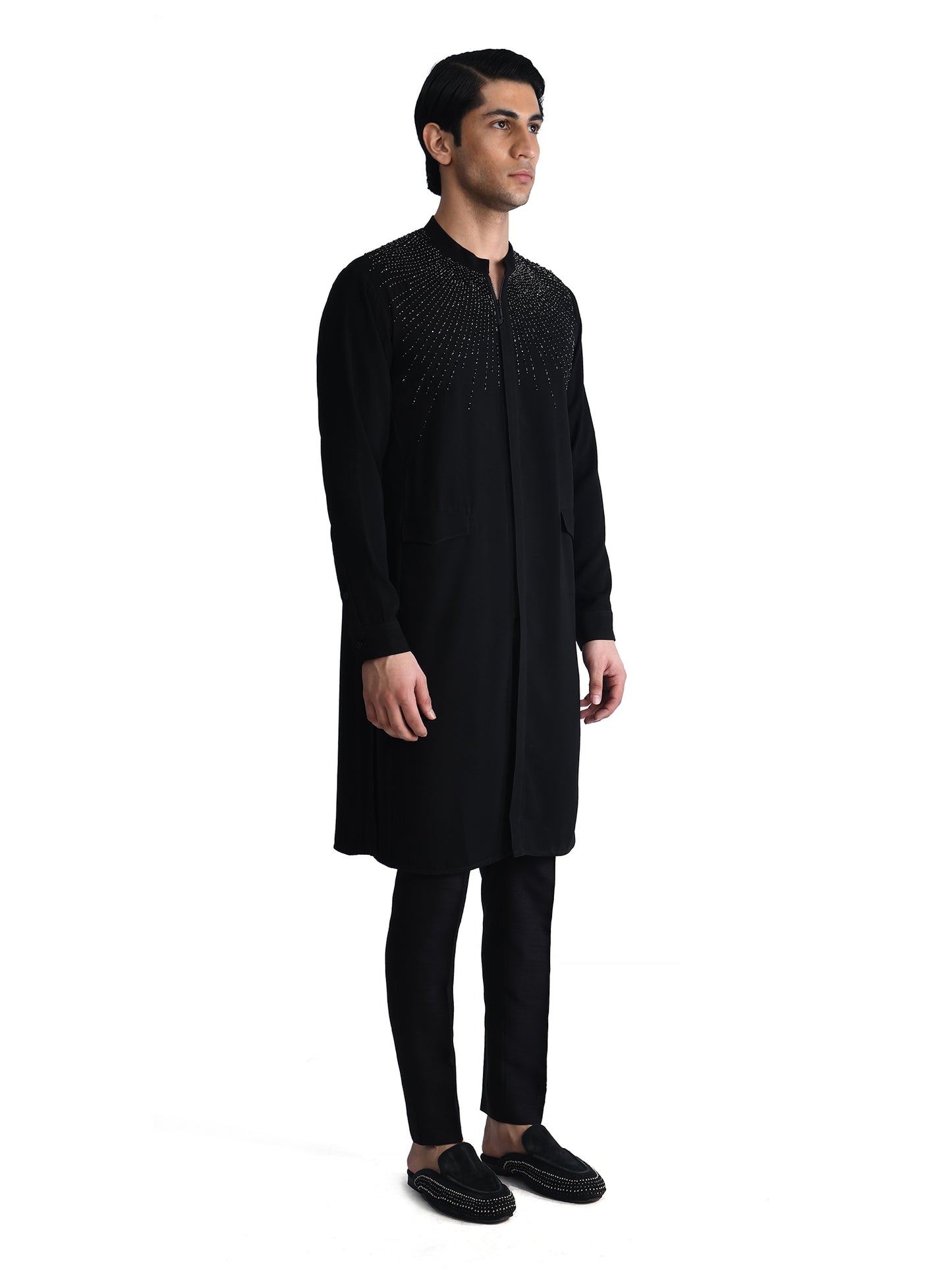 Black Zipper Rays Kurta