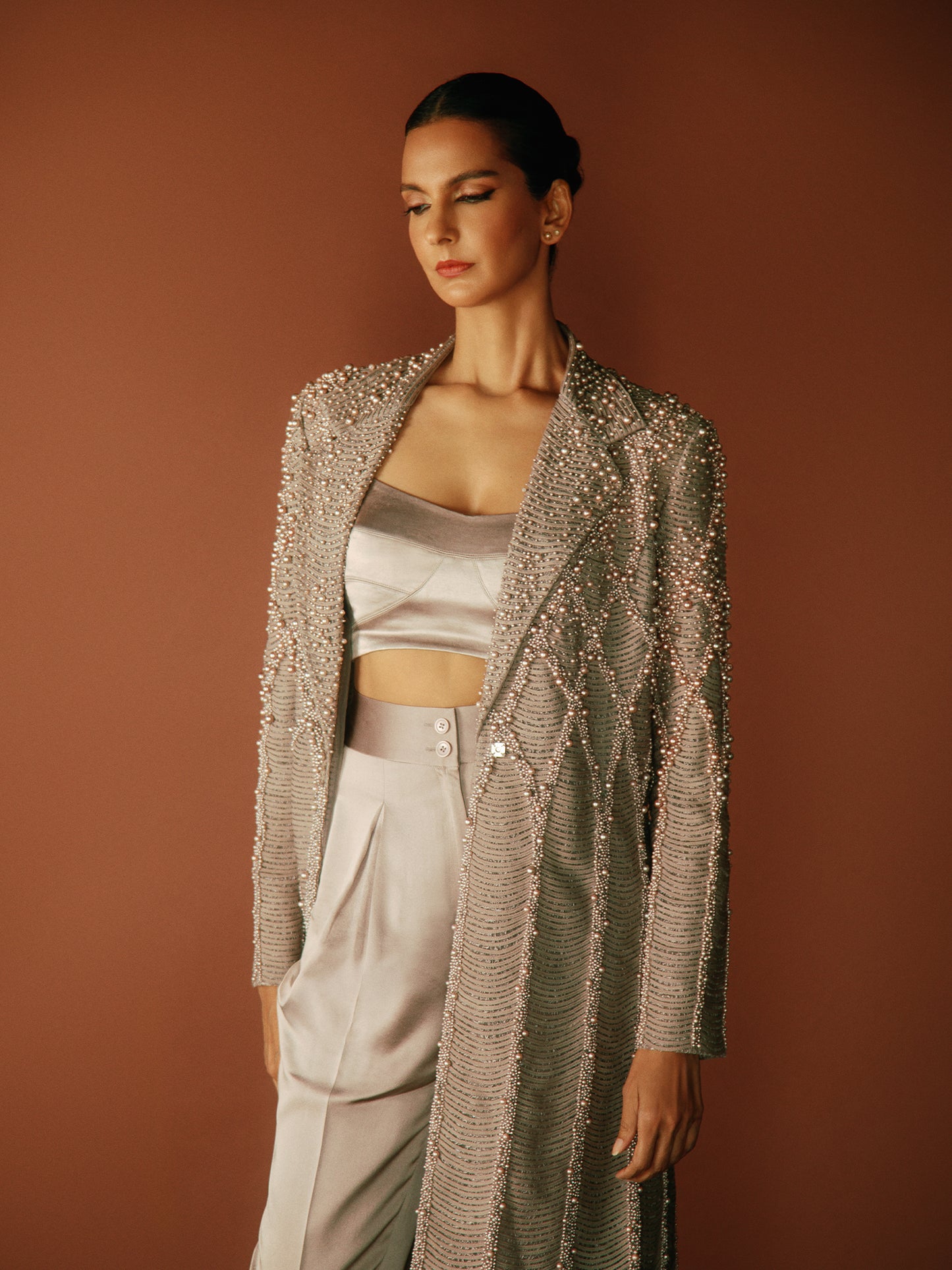 Poorna Jaganathan in Mabe Pearl Dori Jacket Set