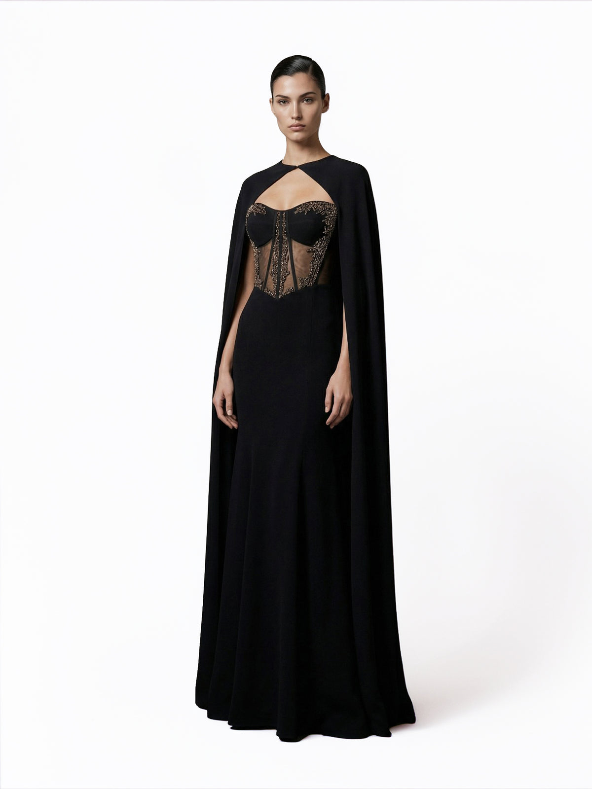Embellished Cape Gown