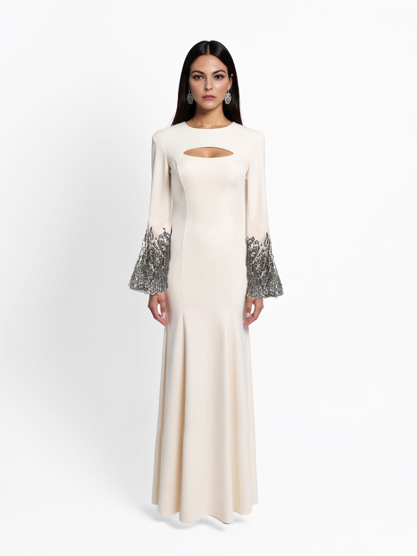 Embellished Cuff Kaftan Gown