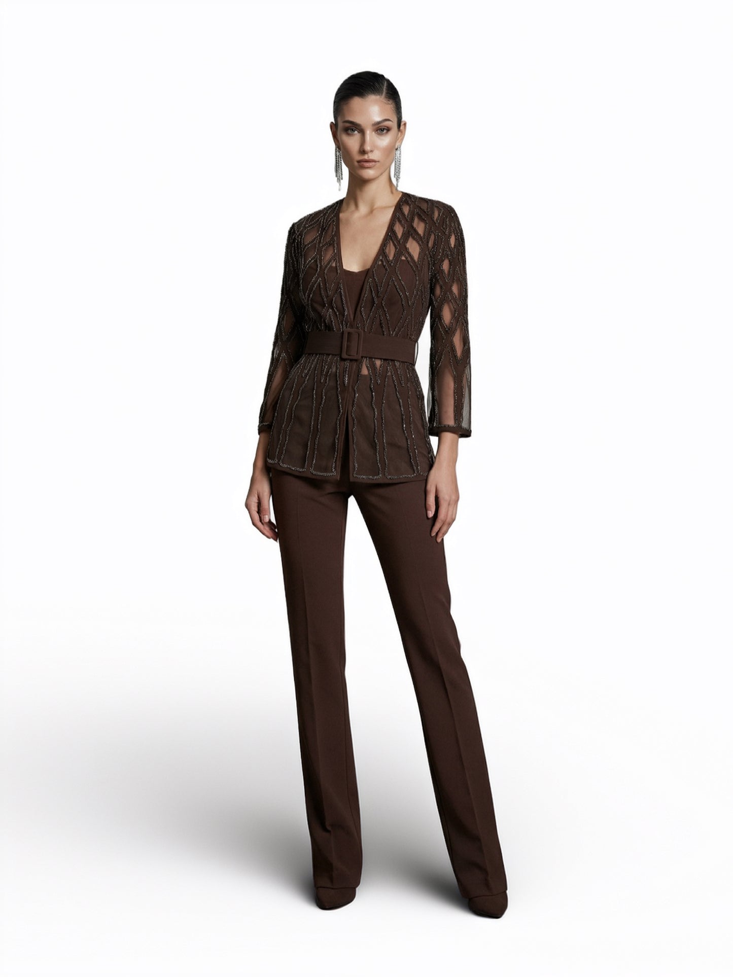 Embellished Belted Sheer Jacket