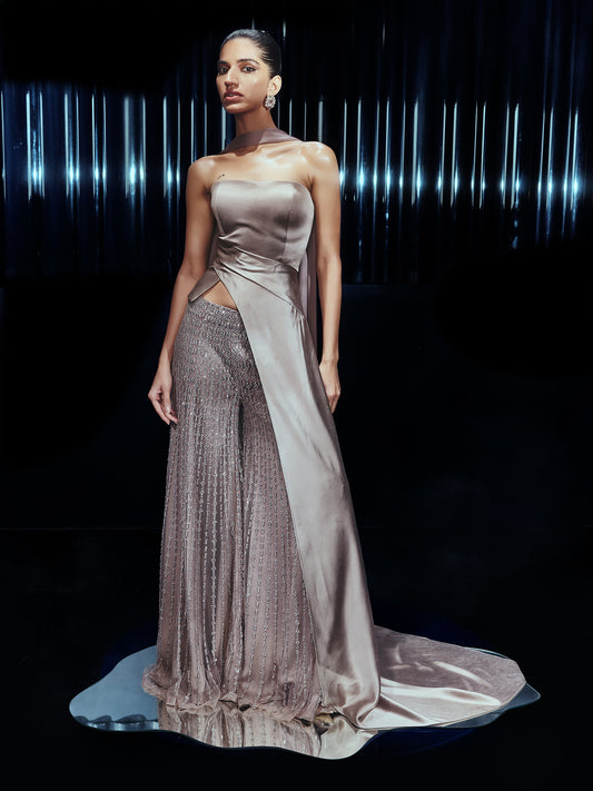 Luna Embellished Power Pants Paired with Draped Top