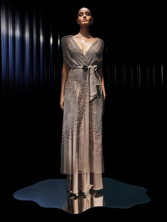 Luna Cape Set with Pearl and Crystal Handwork