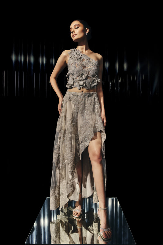 Frost Flora Metallic Sheer Skirt Set