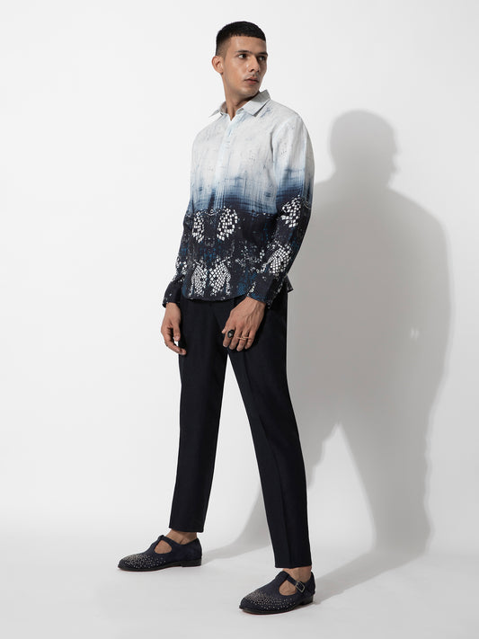 Texture With Geo Navy White Ombre