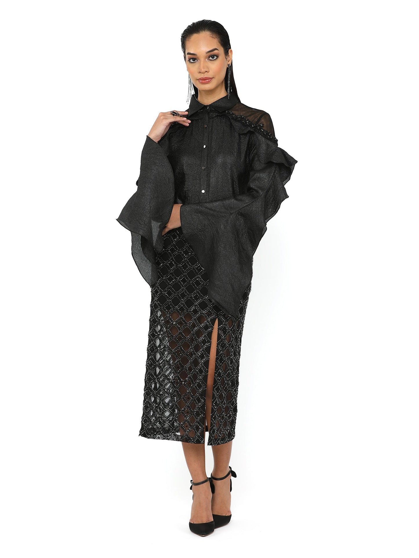 Scarlet Black Embellished Swing Top