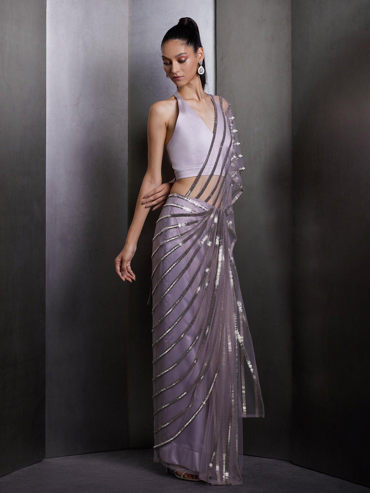 Silver Embellished Saree