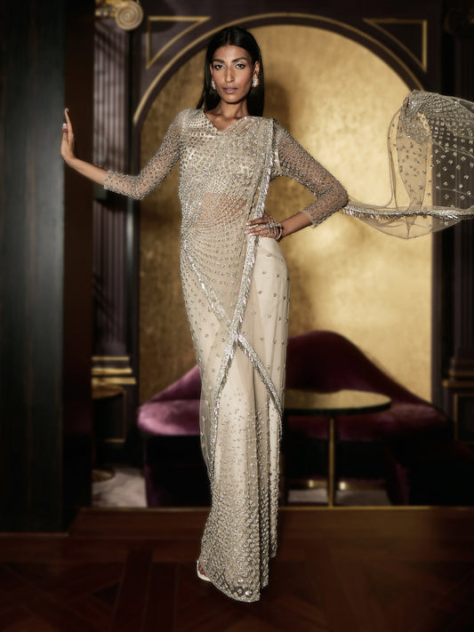 Sora Metal Fringe Saree