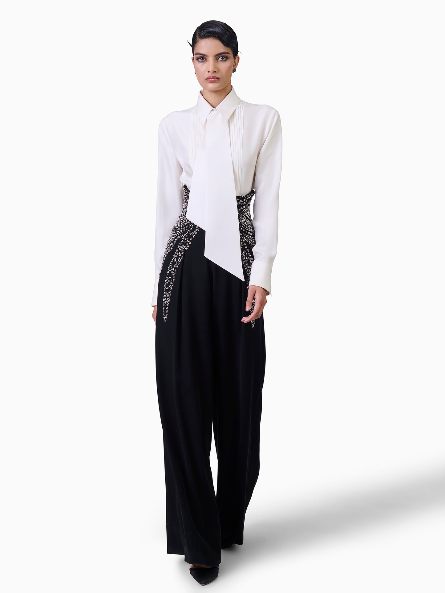 Monochrome Majesty Embellished Trousers Set