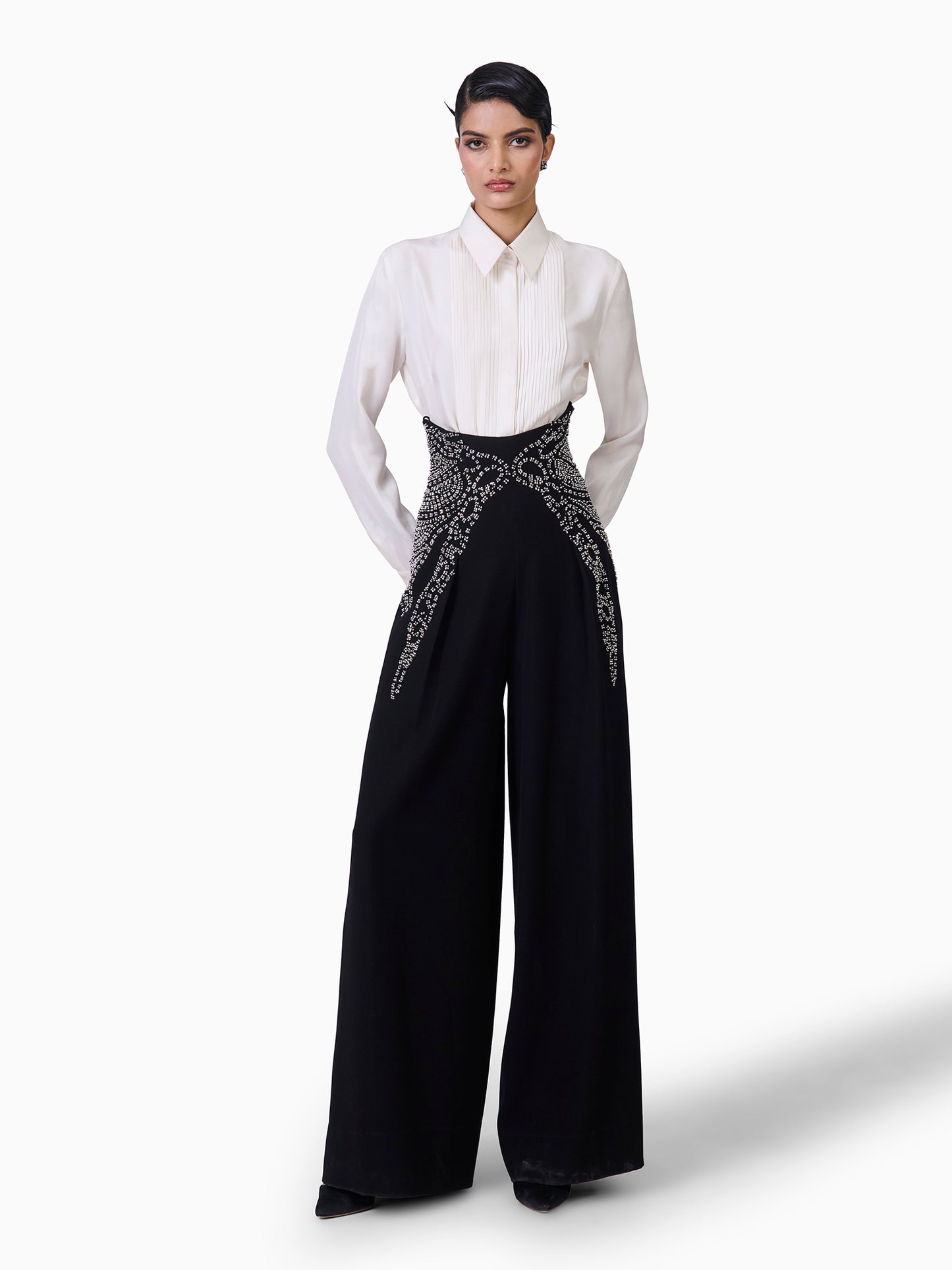 Monochrome Majesty Embellished Trousers Set