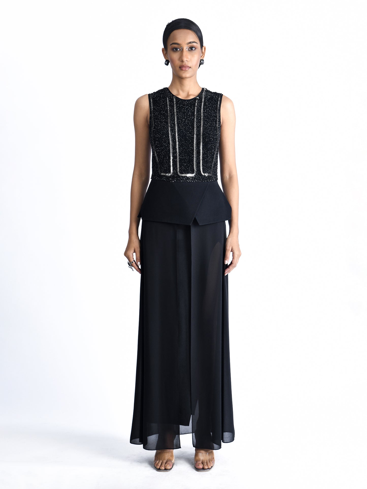 Black Embellished Peplum Dress