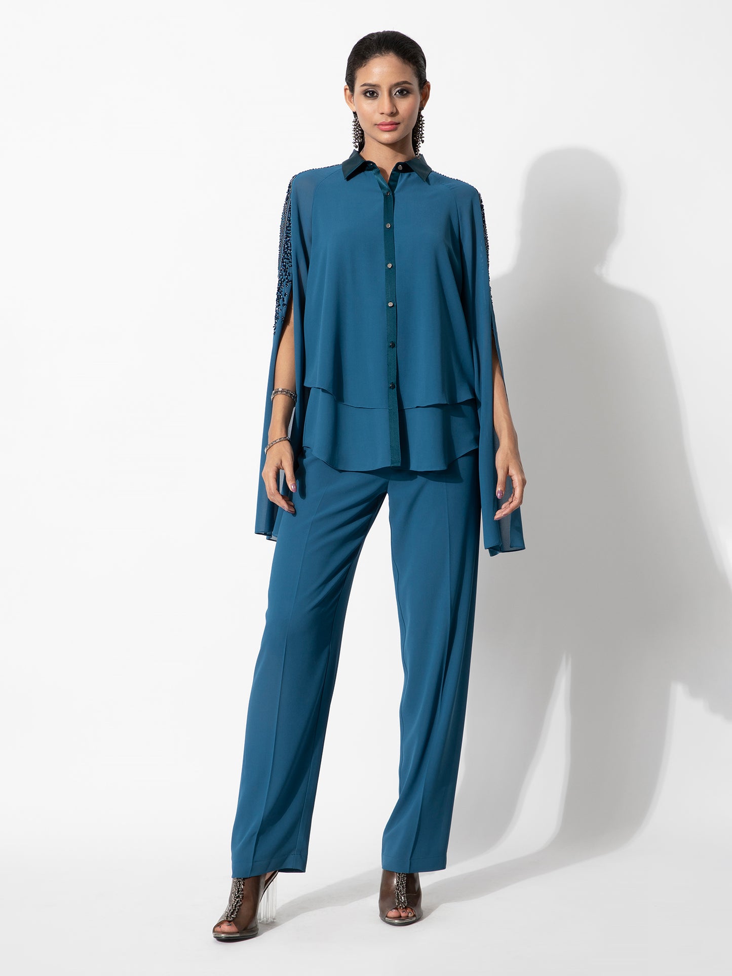 Paneled Shirt with Slit Sleeves