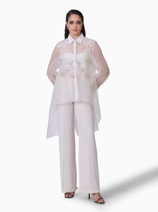 Ivory Opulence Sheer Embroidered Top
