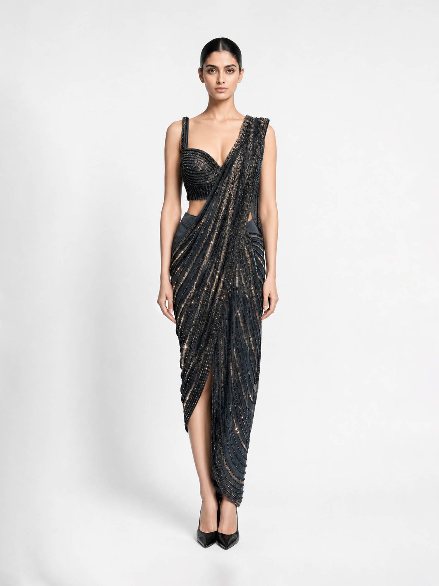 Sculpted Embellished Drape Saree